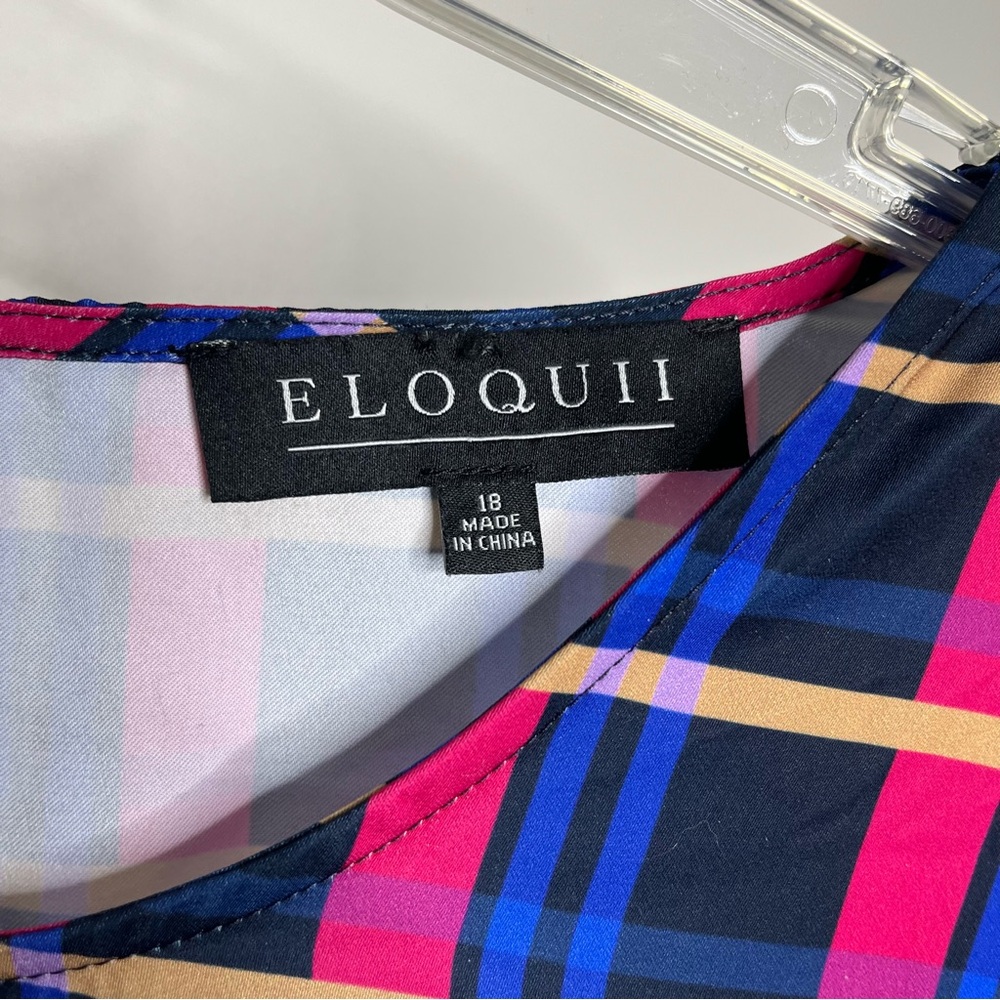 Eloquii Multicolor Plaid Dress with Flared Long Sleeves  Key Hole Opening SZ 18 - Picture 4 of 11
